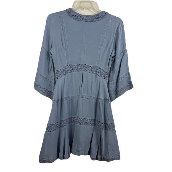 Cottagecore Baltic Born New Blue Mini Dress Medium Lace Trim Flared Sleeve - Picture 11 of 16